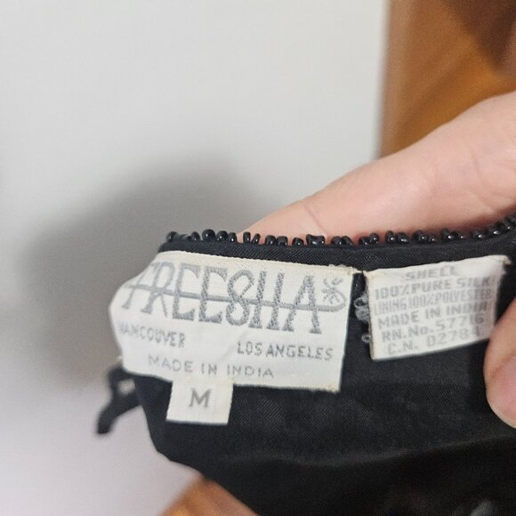 VTG 80s 90s FREESHA Beaded Sequins Duster Jacket M Black Holiday Party - Picture 5 of 5